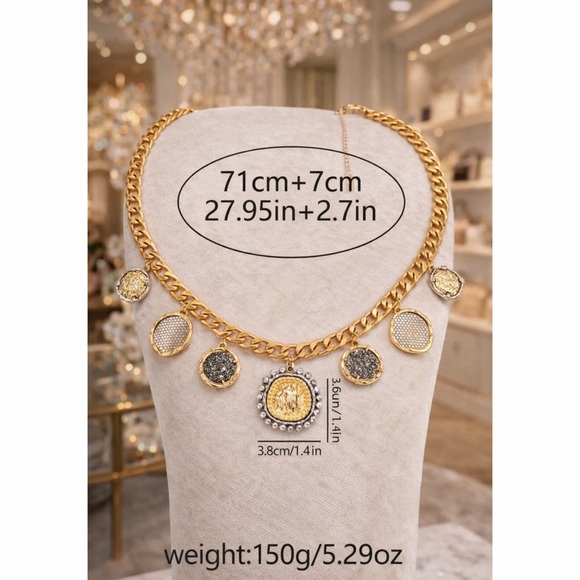 LARGE Mixed Metal Gold Chain with Adjuster Sparkly Statement Necklace - Picture 4 of 4